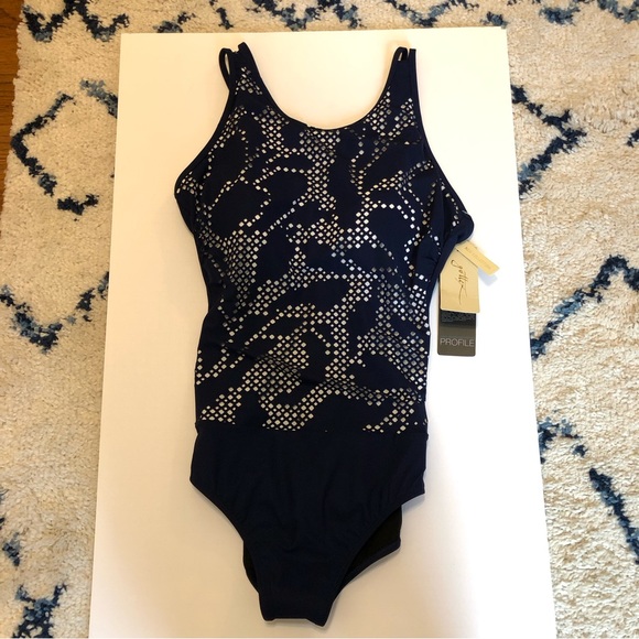 NEW PROFILE BY GOTTEX Navy Mashrabiya One-piece Swimsuit 12 - Picture 9 of 14